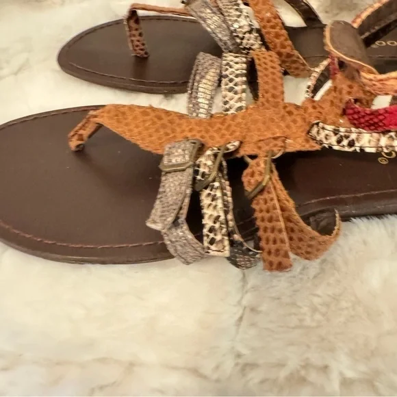 Bamboo Leather Strappy Gladiator T-Strap Sandals. Size 7.5. Snake print NEW - Picture 5 of 15